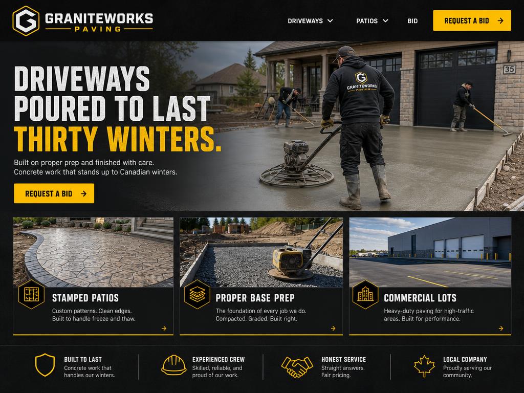 Concrete & Paving website design template — Heavy Duty style